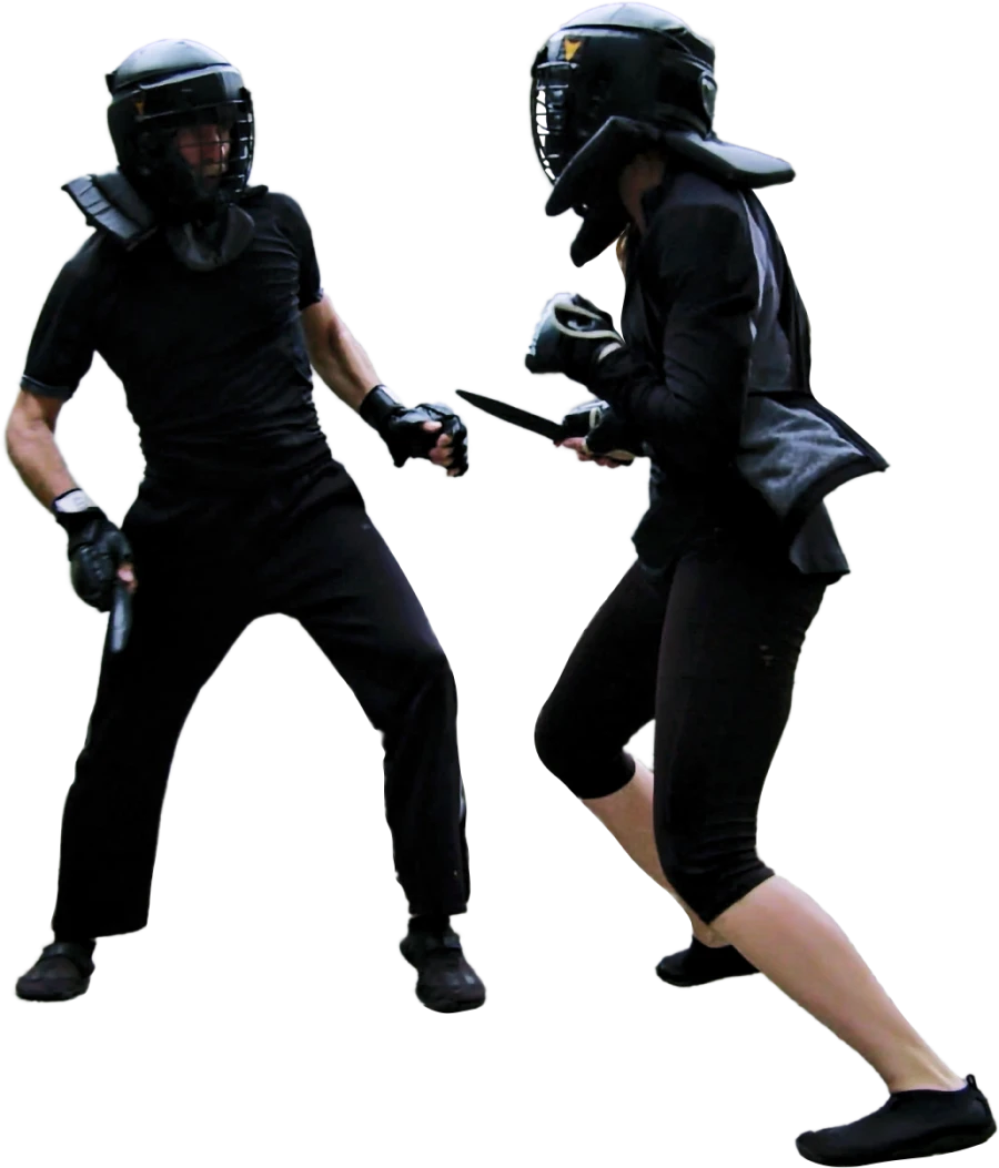 Ming and Ninja practicing knife sparring